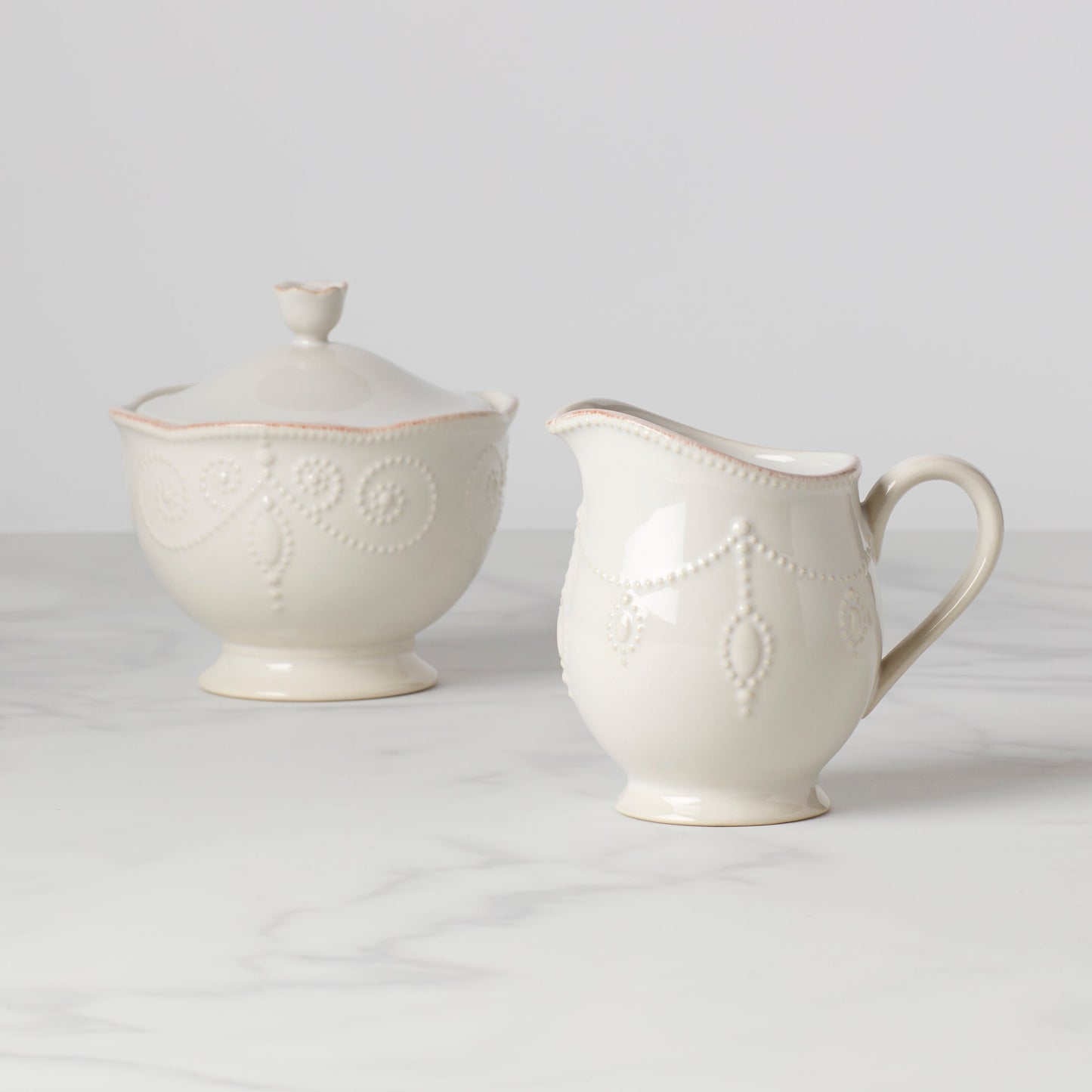 French Perle White Sugar & Creamer