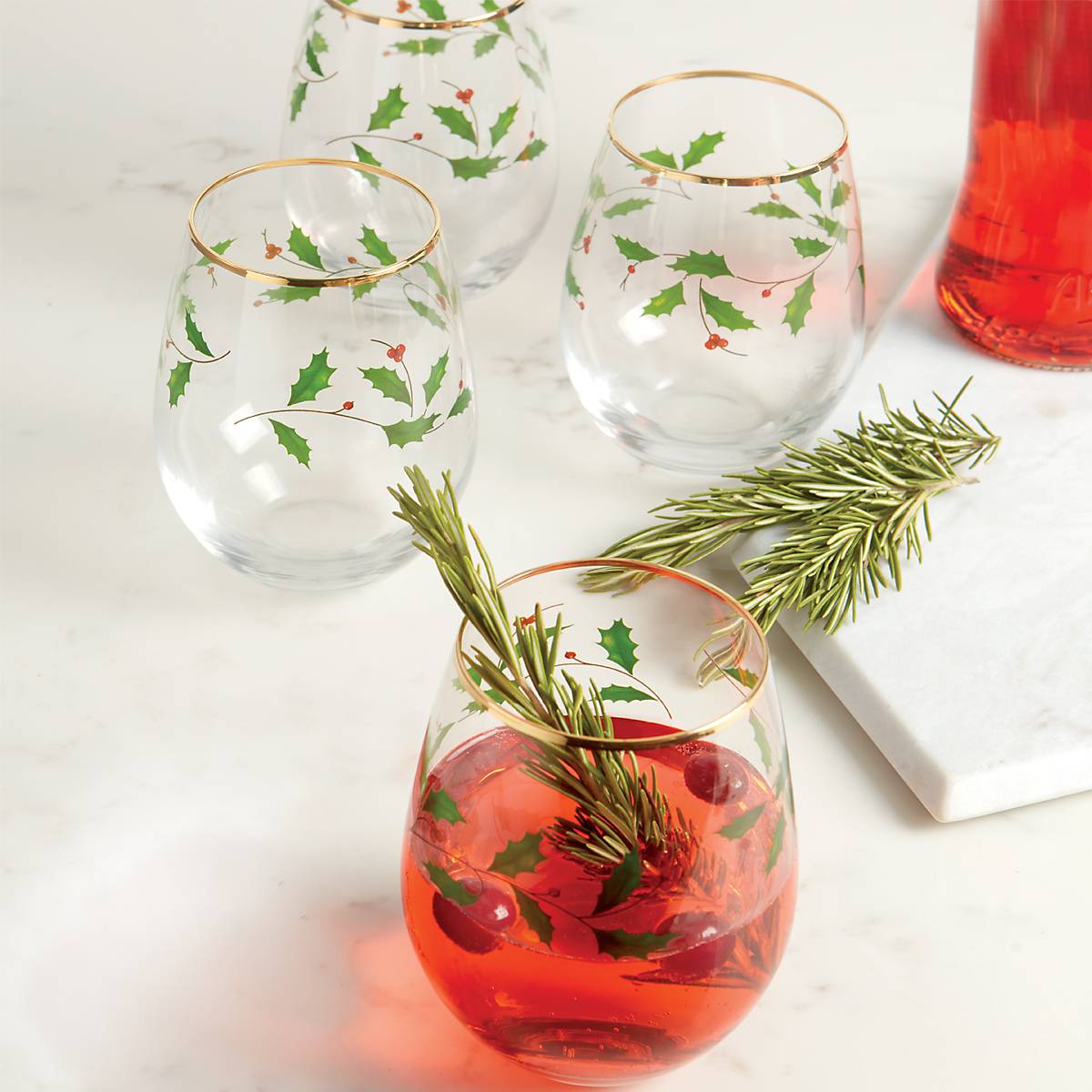 Holiday Stemless Wine Glasses, Set of 4