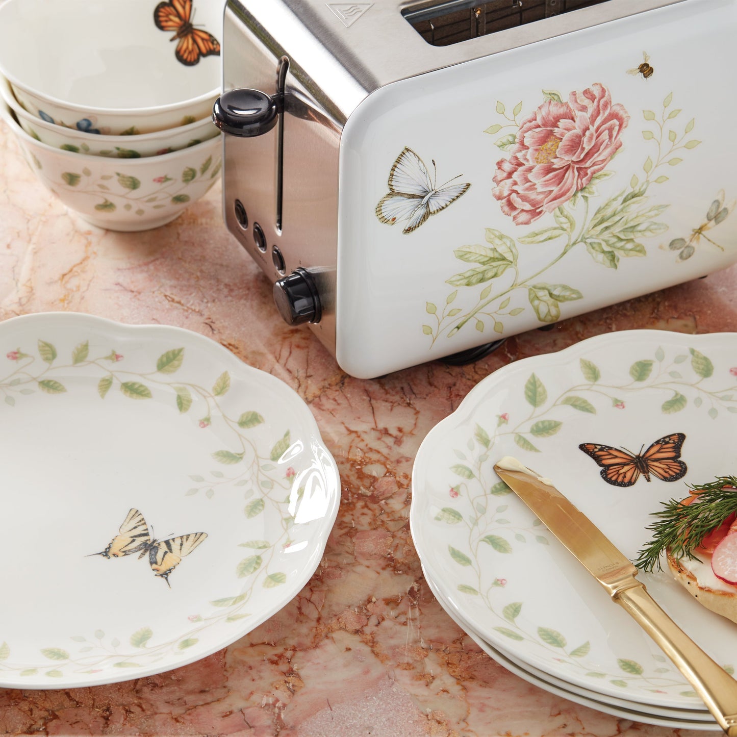 Butterfly Meadow Vines Rice Bowls, Set of 4