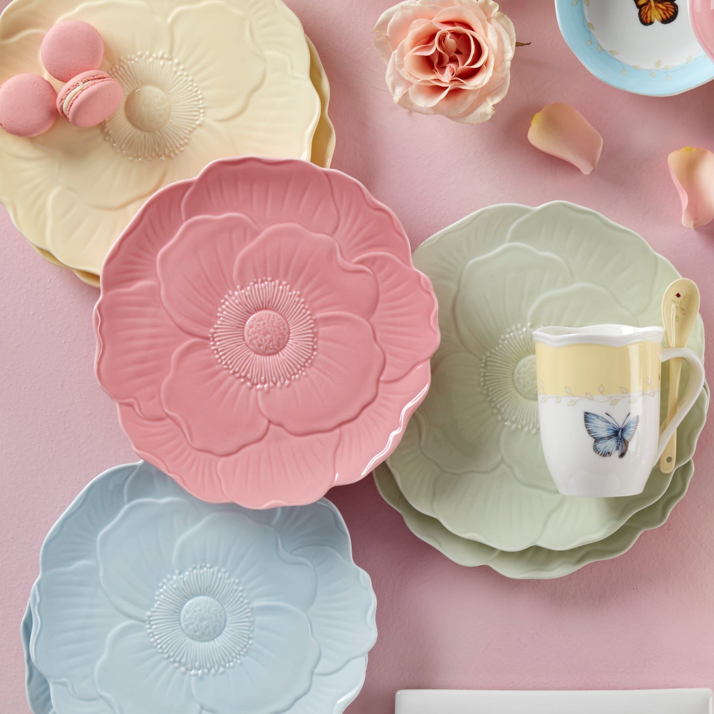 Butterfly Meadow Floral Blue Accent Plates, Set of 4