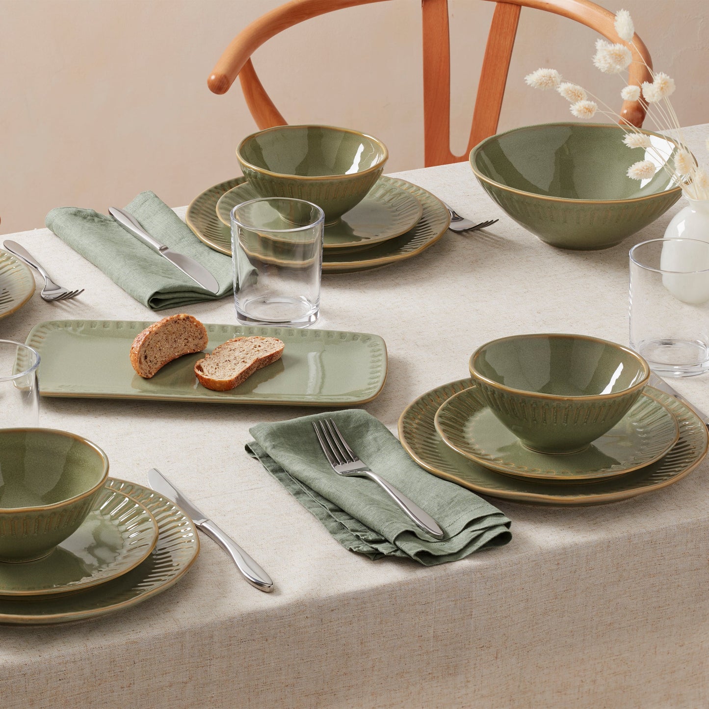 Artisanal Stripe Green Hors d'Oeuvres Tray