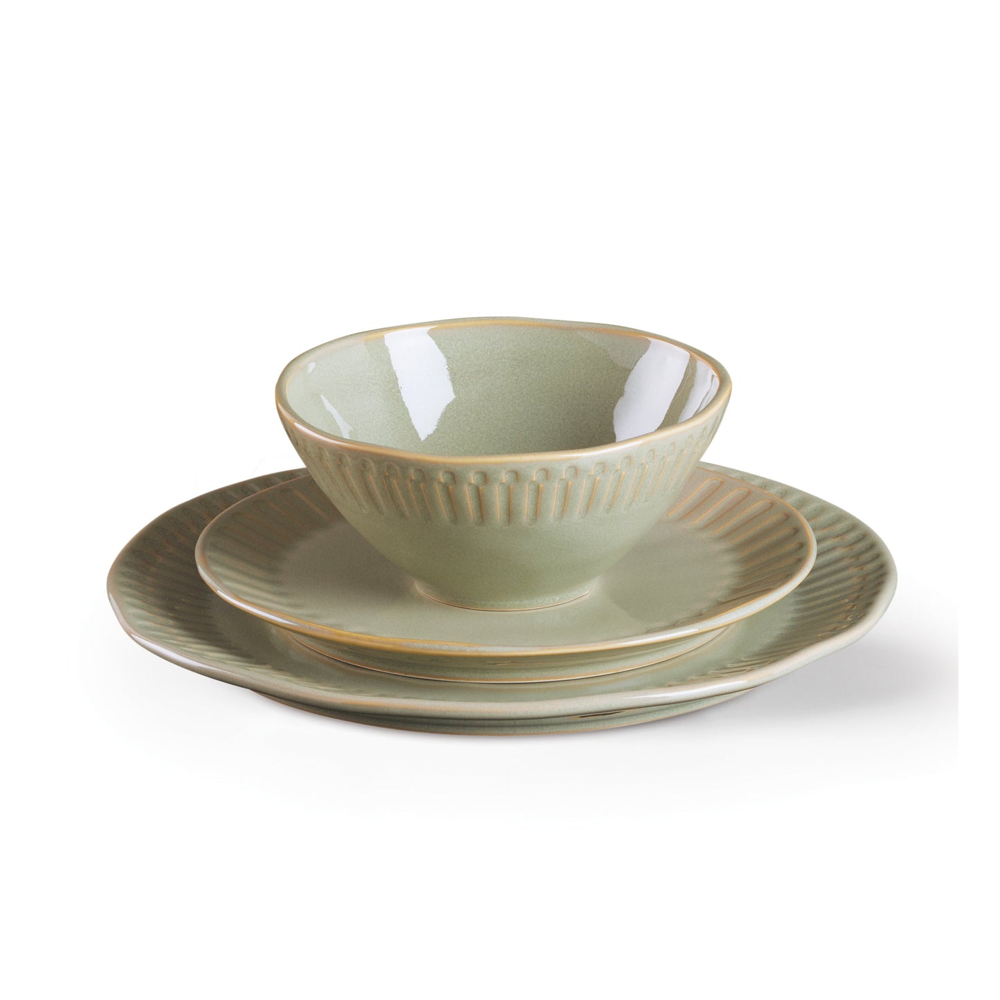 Artisanal Stripe Green 12-Piece Dinnerware Set