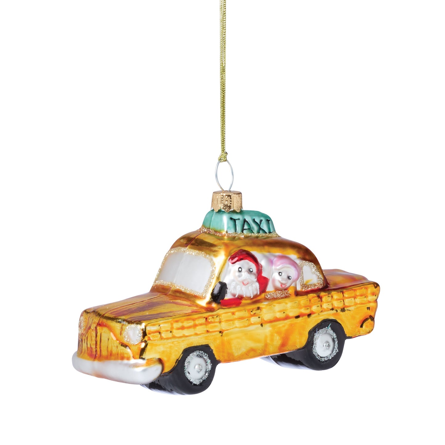 Retro Blown Glass Taxi Ornament