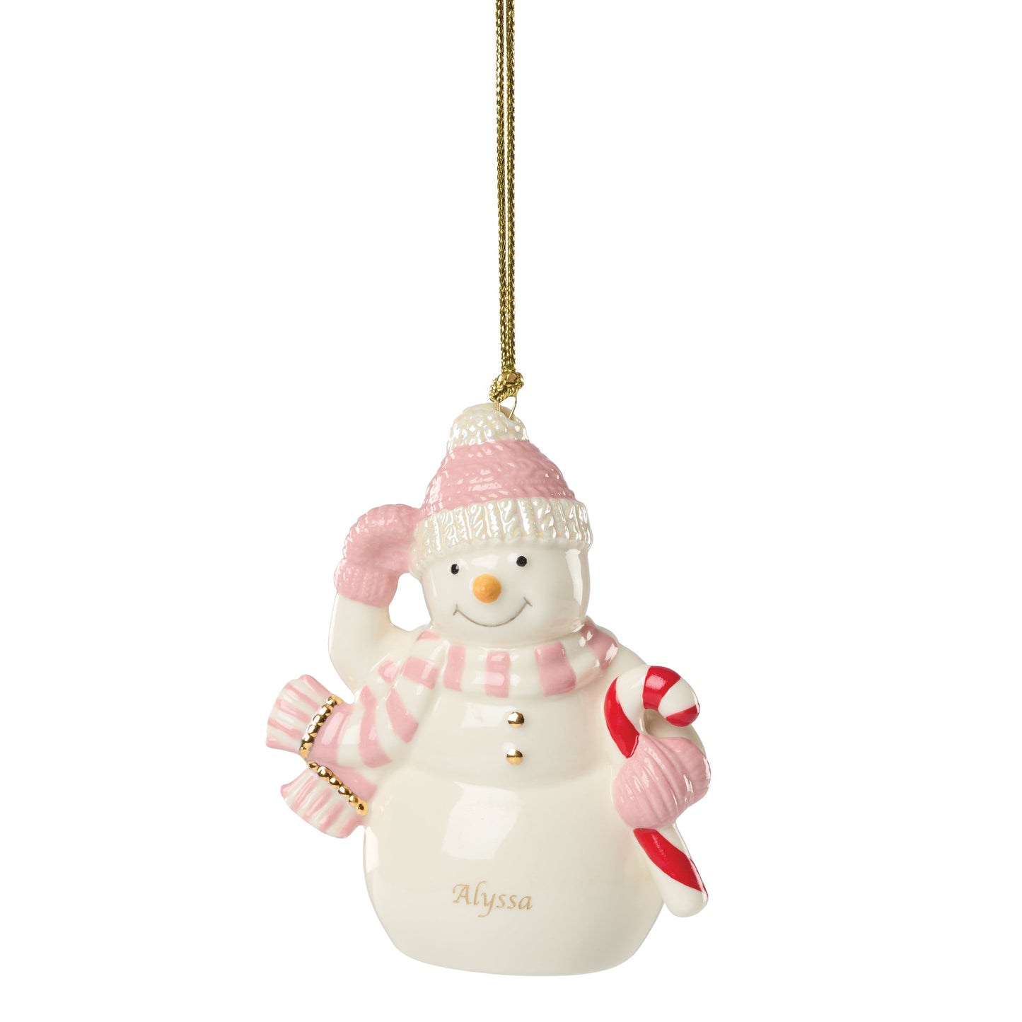 Personalized Winter Snowman Pink Ornament