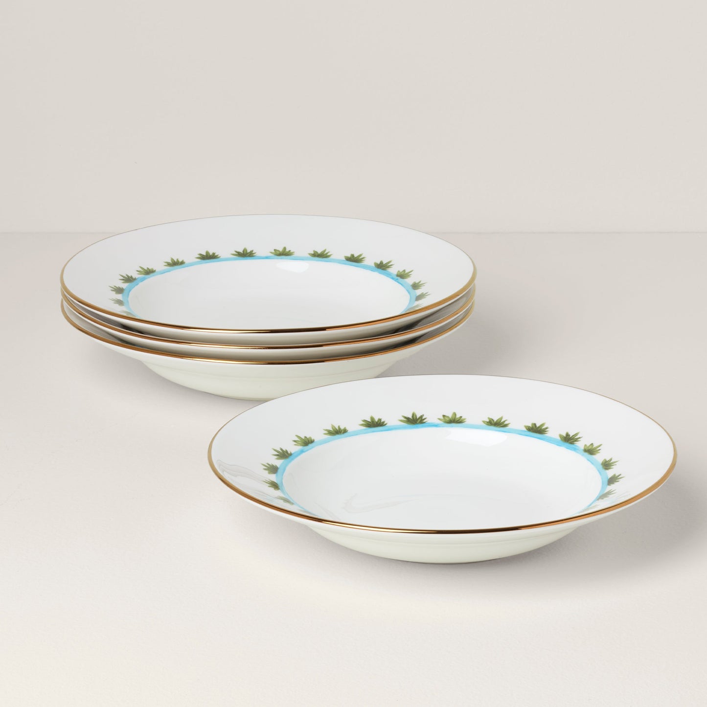 British Colonial Bamboo Rimmed Soup Bowls, Set of 4