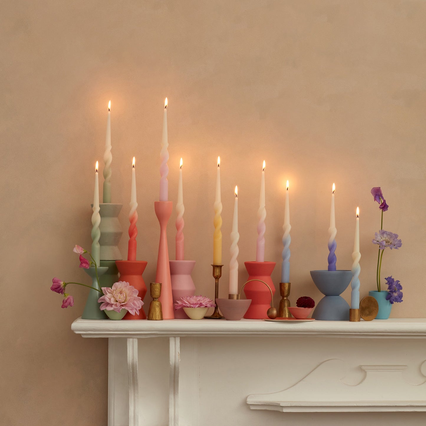 Rainbow Twisted Table Candles, Set of 8