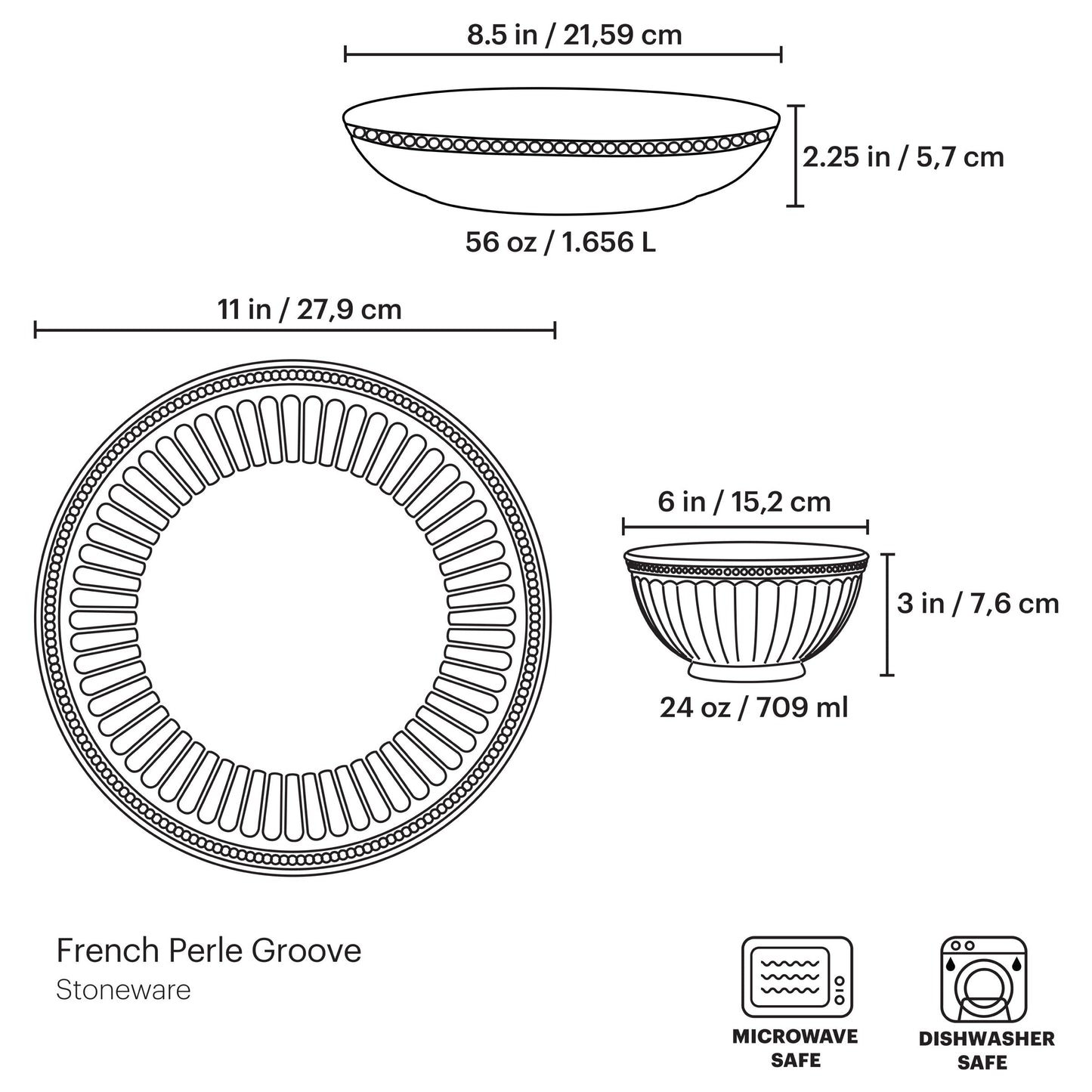 French Perle Groove White 12-Piece Dinnerware Set
