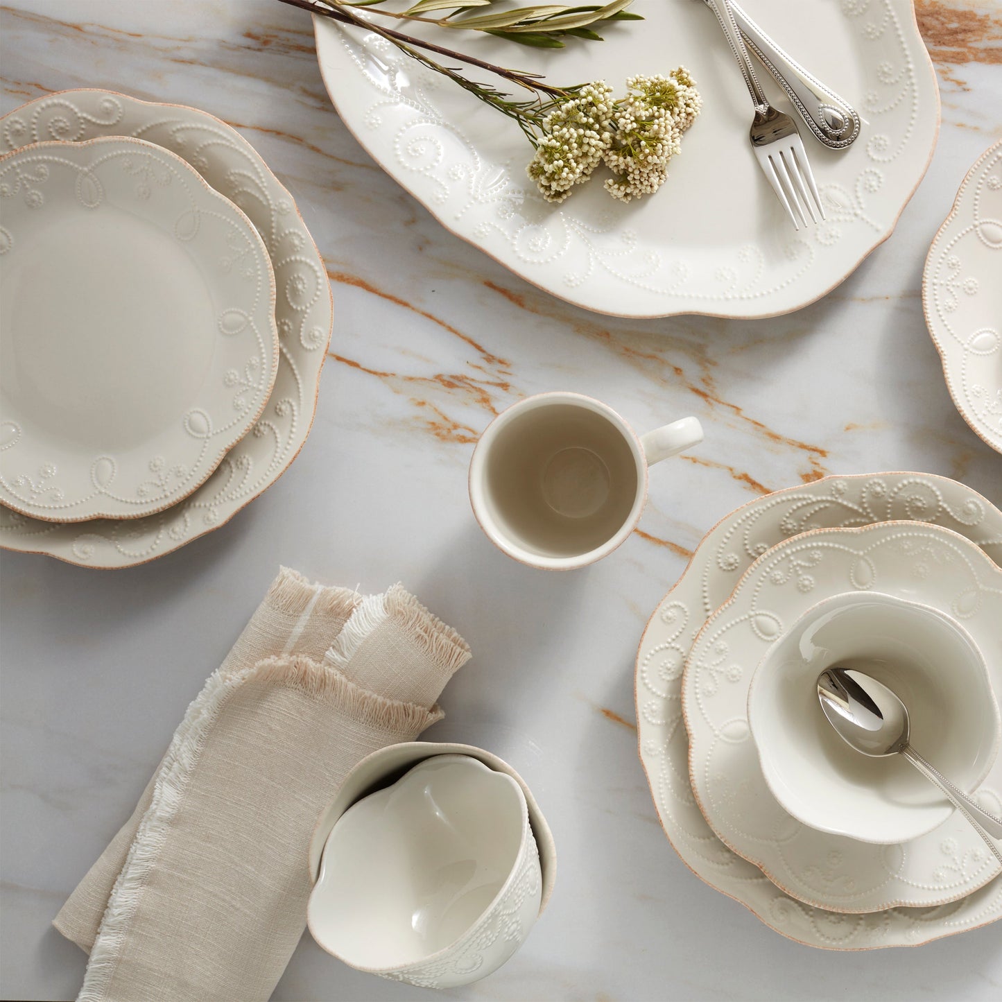 French Perle White 12-Piece Dinnerware Set
