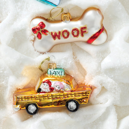 Retro Blown Glass Taxi Ornament