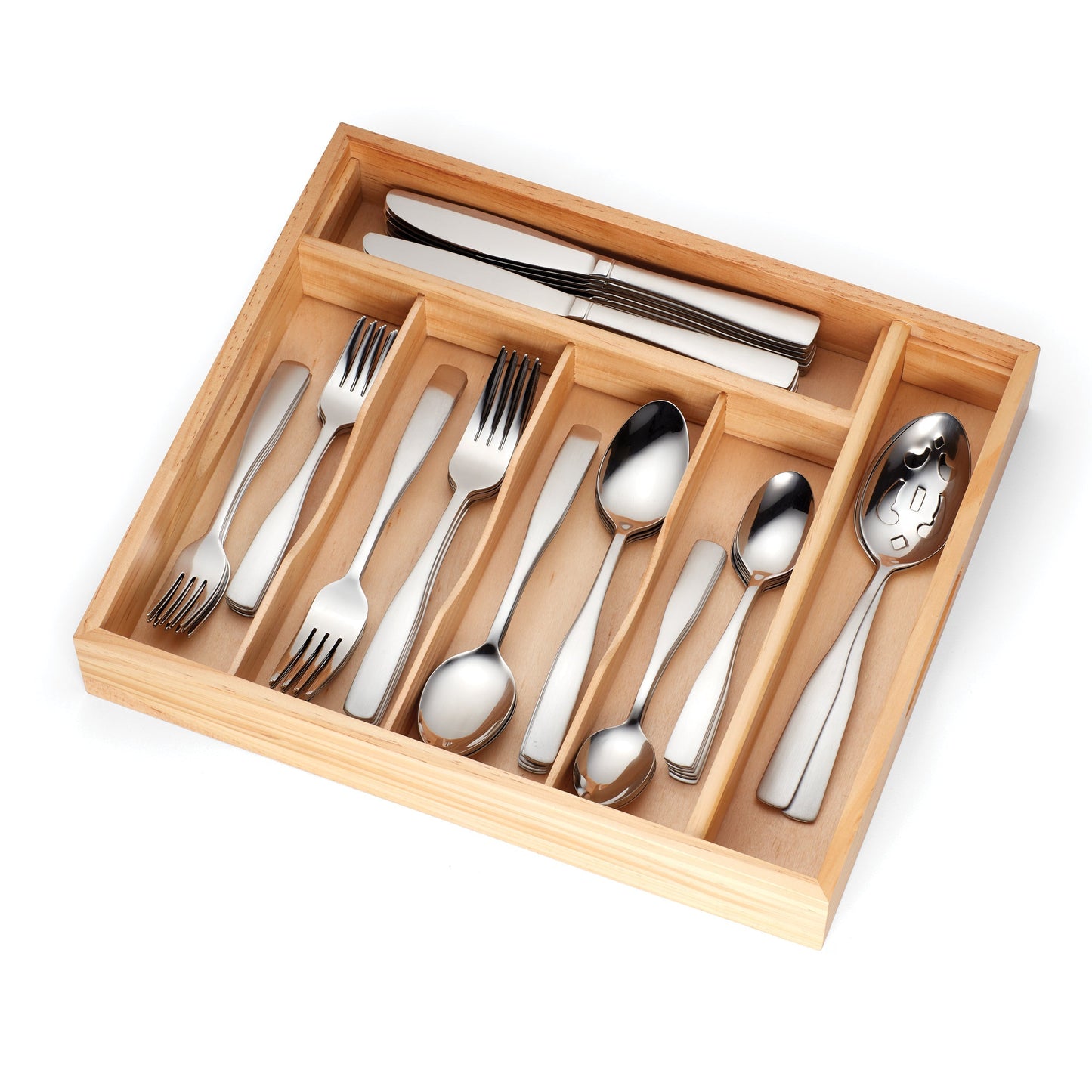 Madison Satin 62-Piece Flatware Set with Wood Tray