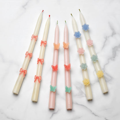 Pink Bow Taper Candles, Set of 2