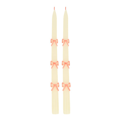 Pink Bow Taper Candles, Set of 2