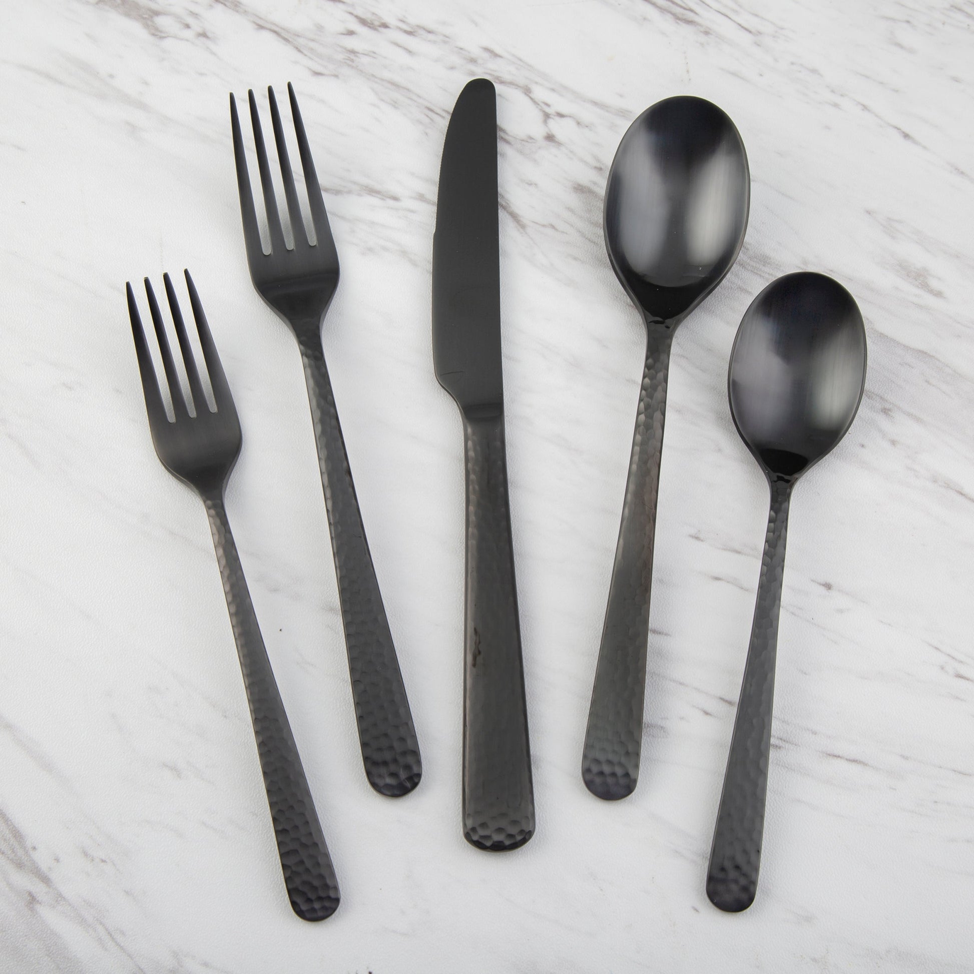 Cecil Black Satin Hammered 20-Piece Flatware Set