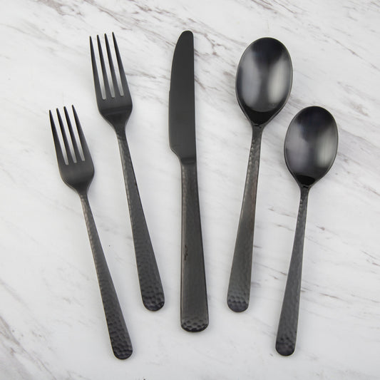 Cecil Black Satin Hammered 20-Piece Flatware Set