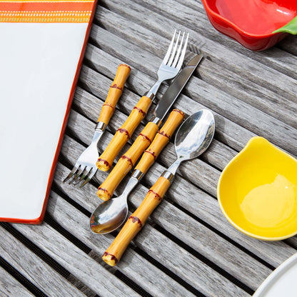 Bamboo Plastic Handle 20-Piece Flatware Set