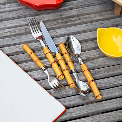 Bamboo Plastic Handle 20-Piece Flatware Set