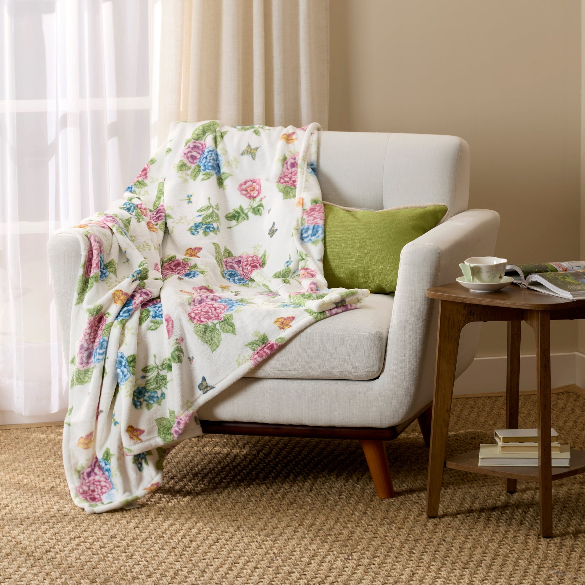 Butterfly Meadow Hydrangea Throw Blanket