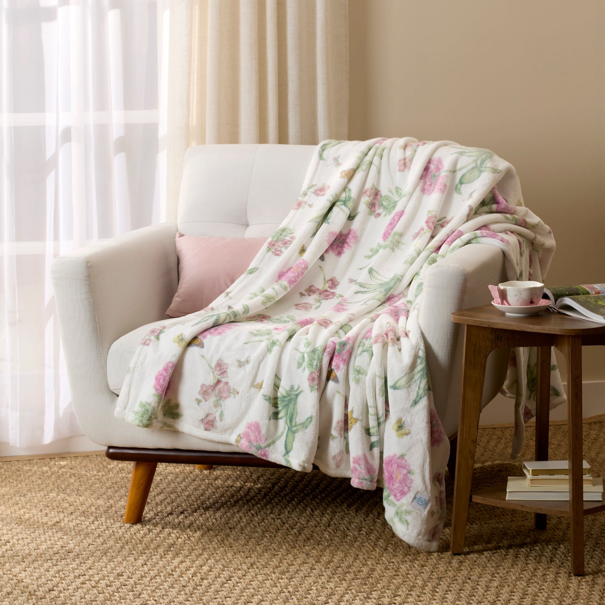 Butterfly Meadow Bloom Pink Throw Blanket