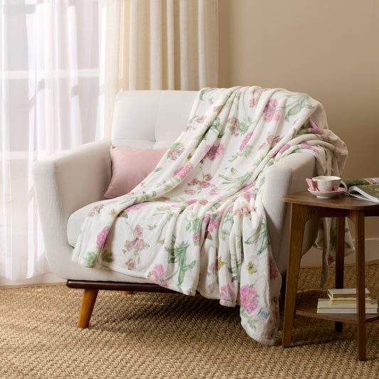 Butterfly Meadow Bloom Pink Throw Blanket