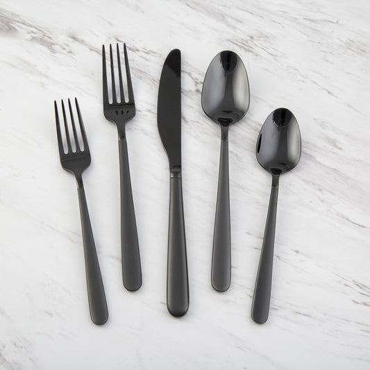 Quinn Black Sand Mirror 20-Piece Flatware Set