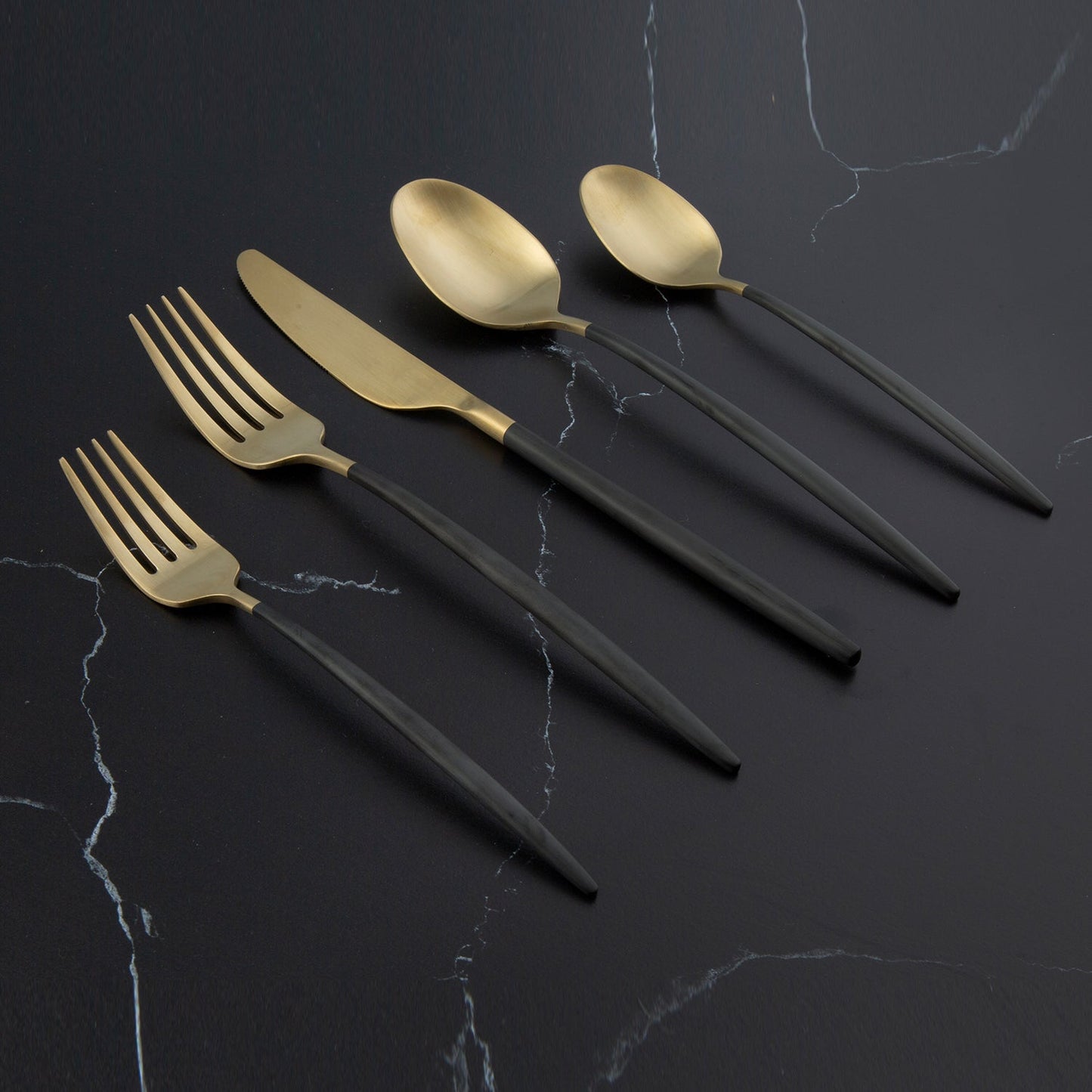 Gaze Black Champagne Satin 20-Piece Flatware Set