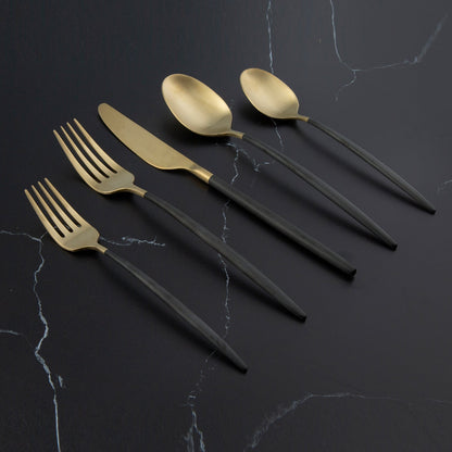 Gaze Black Champagne Satin 20-Piece Flatware Set