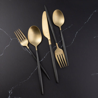 Gaze Black Champagne Satin 20-Piece Flatware Set
