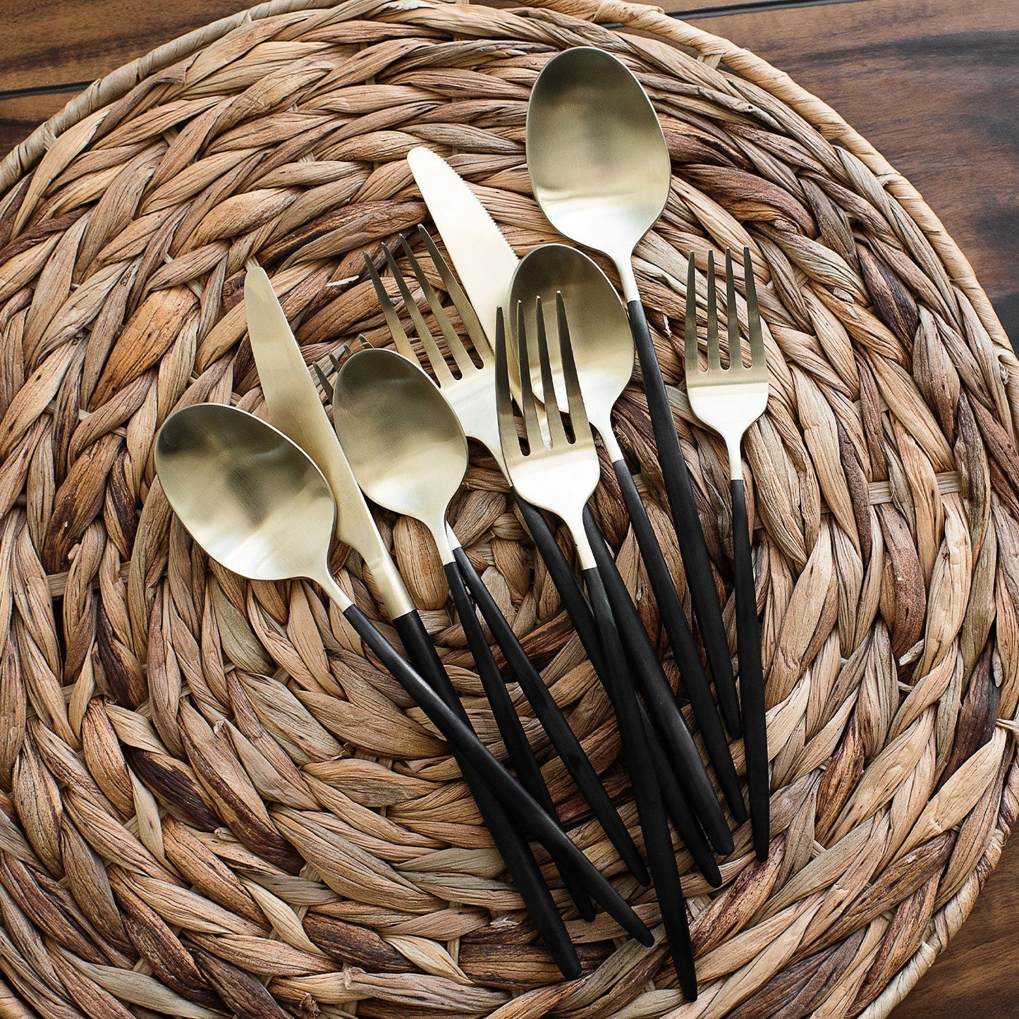 Gaze Black Champagne Satin 20-Piece Flatware Set