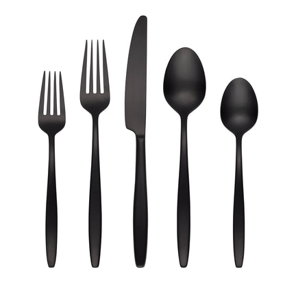 Nylah Black Satin 20-Piece Flatware Set