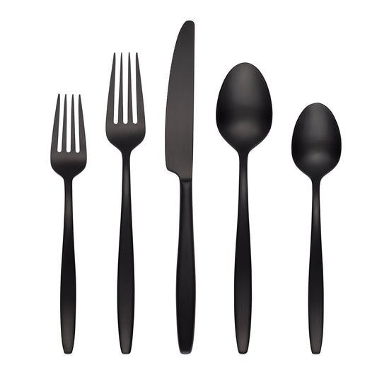 Nylah Black Satin 20-Piece Flatware Set