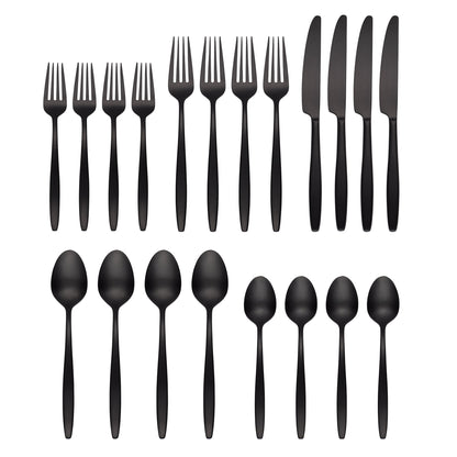 Nylah Black Satin 20-Piece Flatware Set