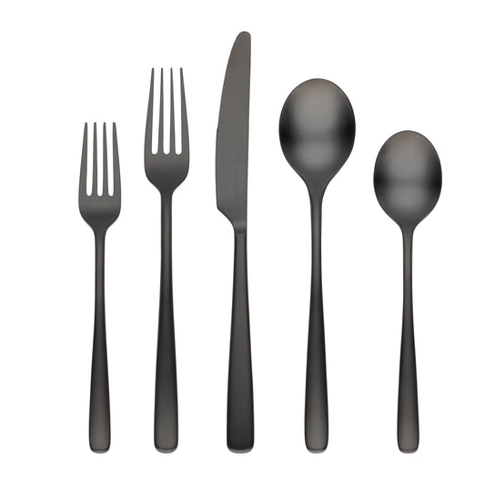 Rise Black Satin 20-Piece Flatware Set