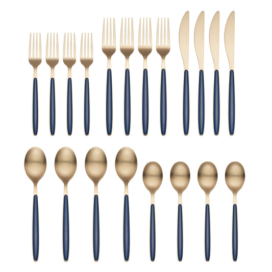 Kiernan Champagne Satin Navy Handle 20-Piece Flatware Set