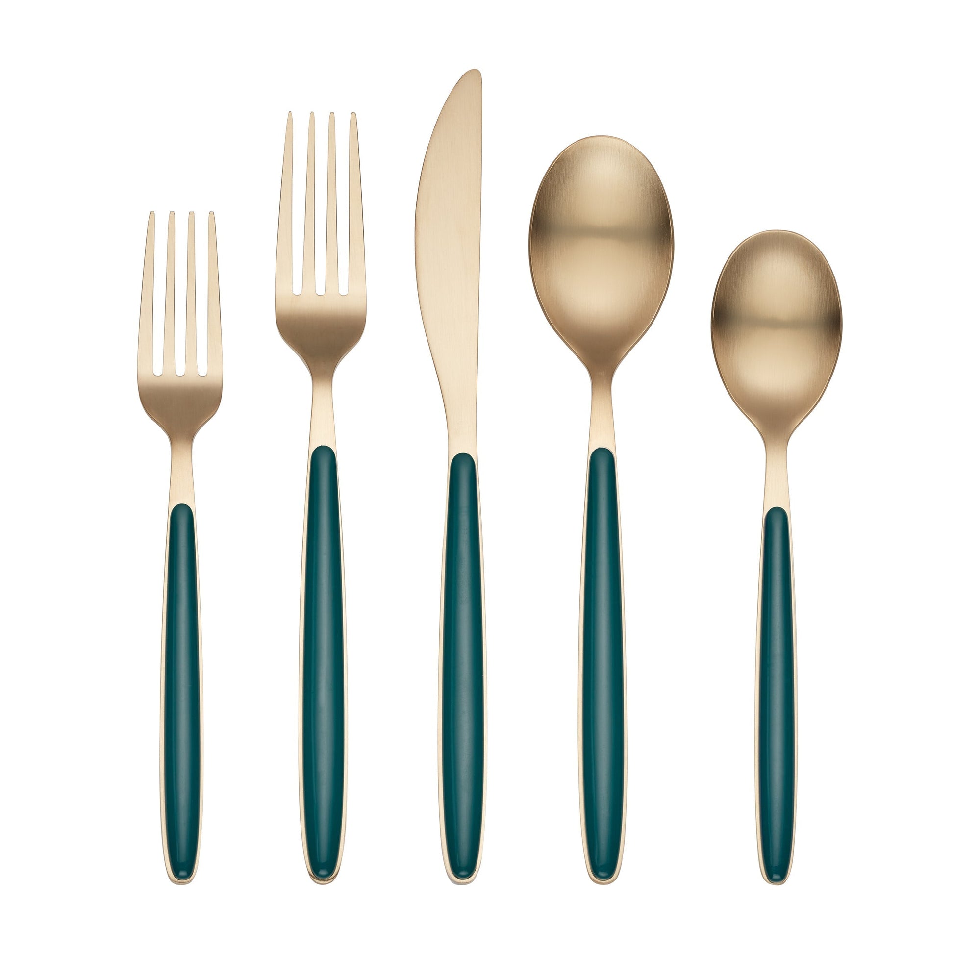 Kiernan Champagne Satin Green Handle 20-Piece Flatware Set