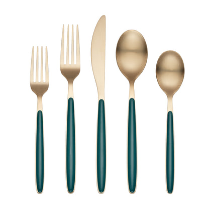 Kiernan Champagne Satin Green Handle 20-Piece Flatware Set