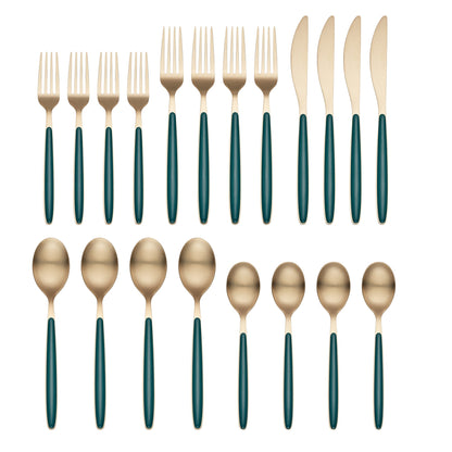 Kiernan Champagne Satin Green Handle 20-Piece Flatware Set