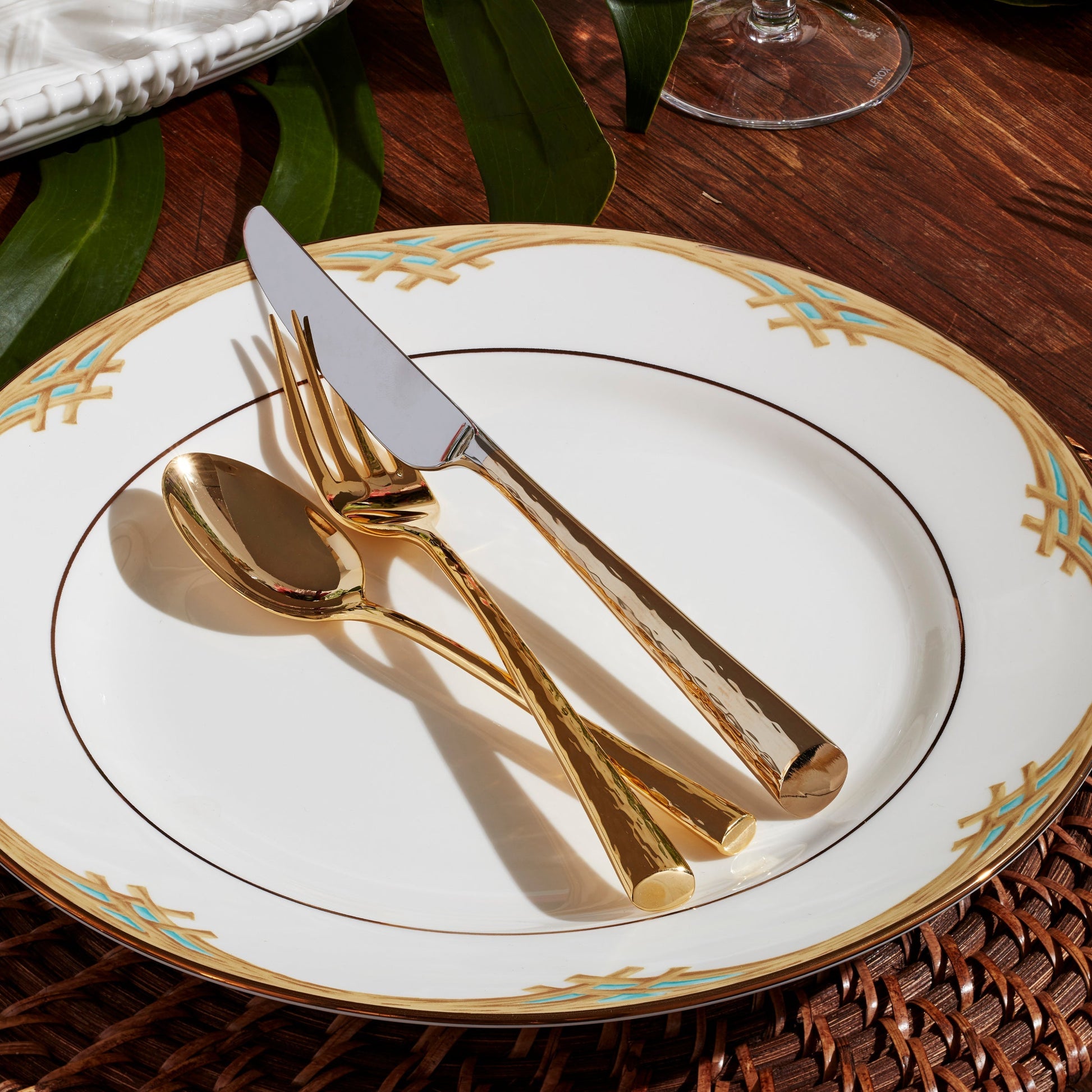 British Colonial Bamboo Dinner Plates, Set of 4