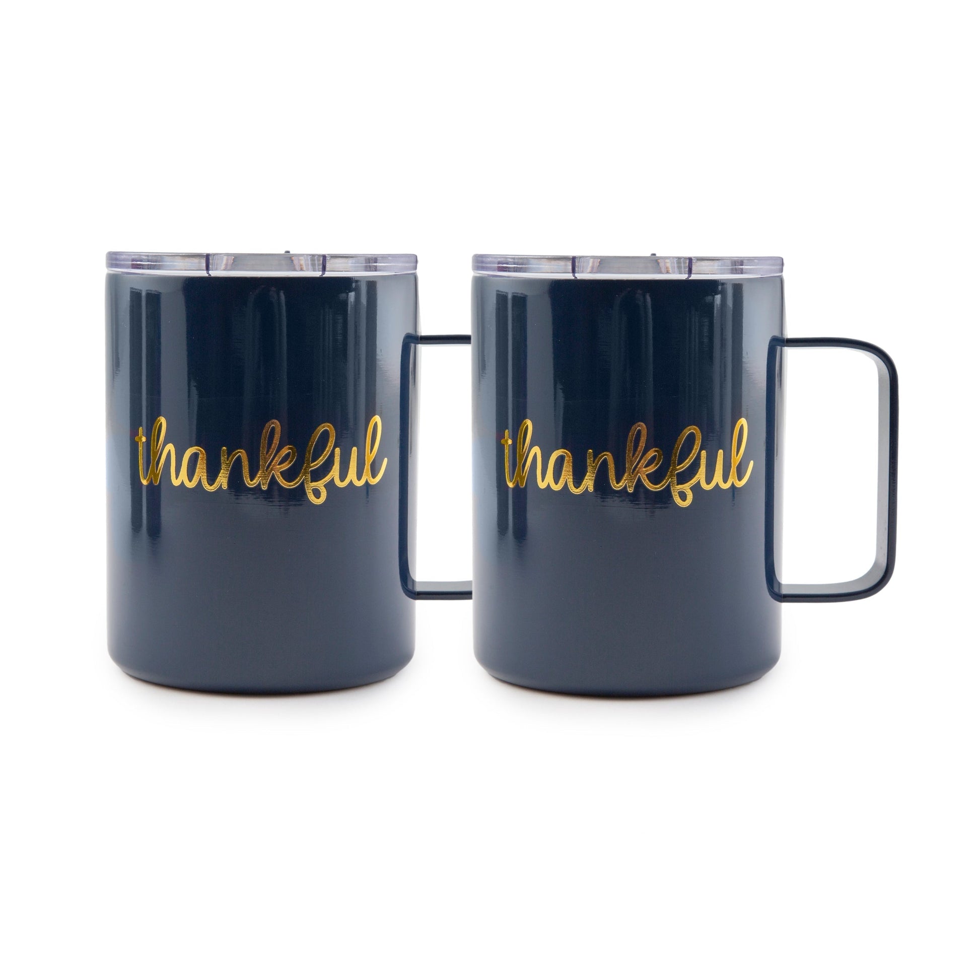 16 oz Navy Thankful Coffee Mugs, Set Of 2