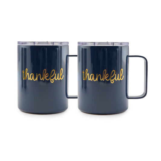 16 oz Navy Thankful Coffee Mugs, Set Of 2