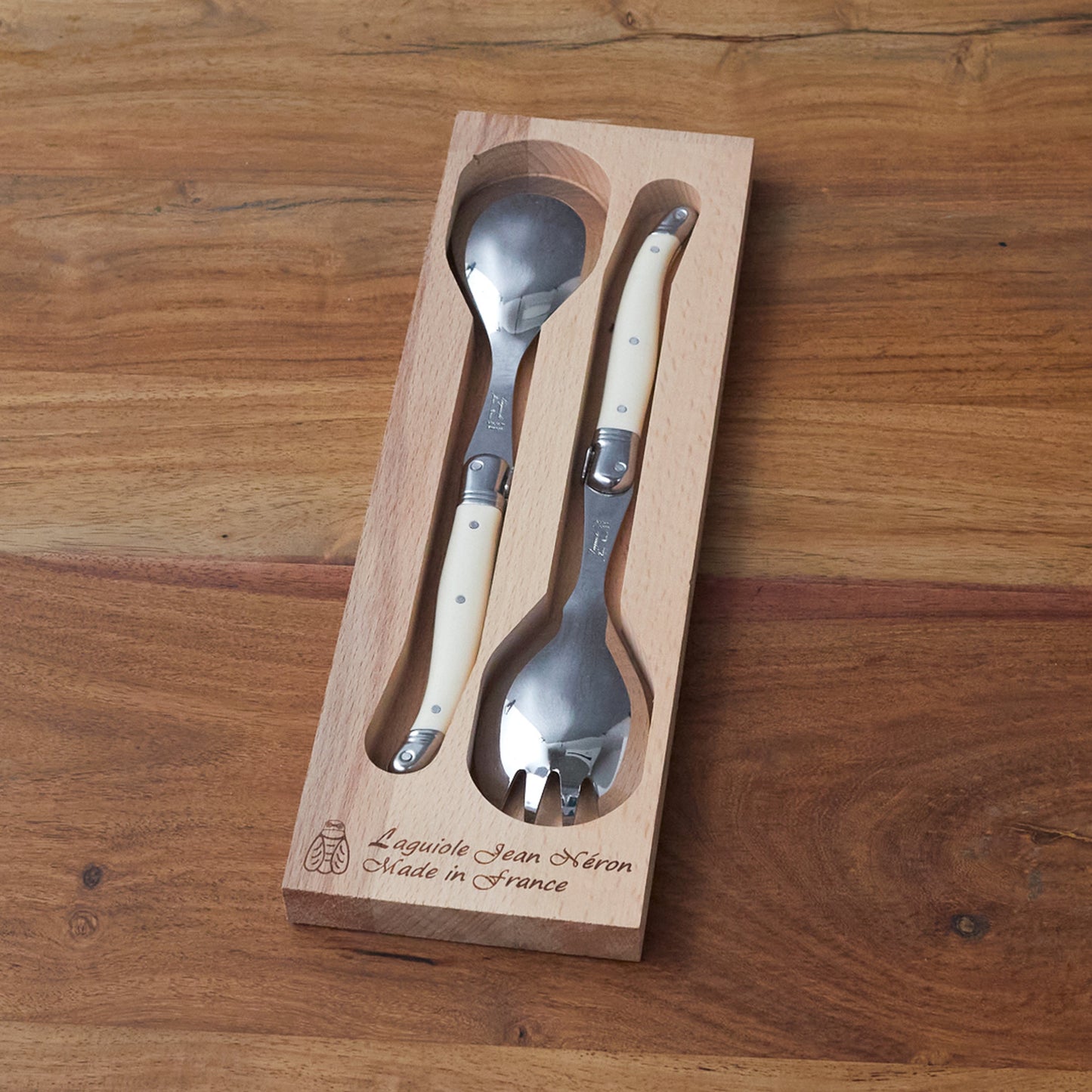 Salad Serving Set with Wood Tray