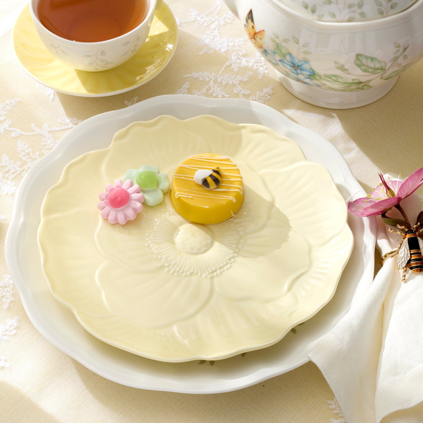 Butterfly Meadow Floral Yellow Accent Plates, Set of 4