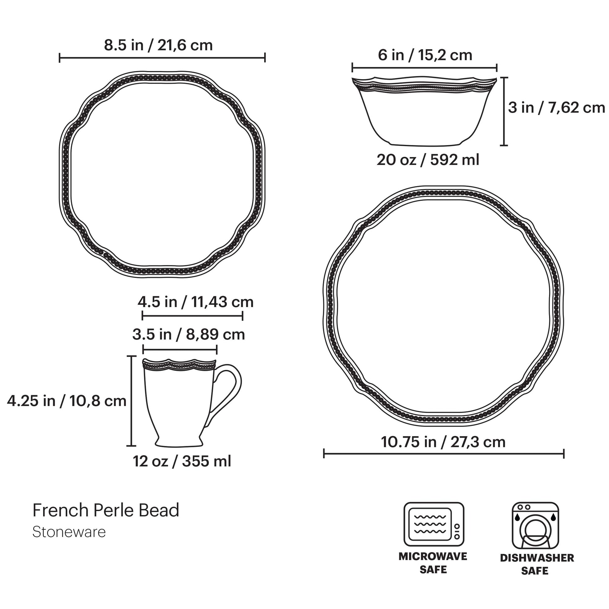 French Perle Bead White 4-Piece Place Setting