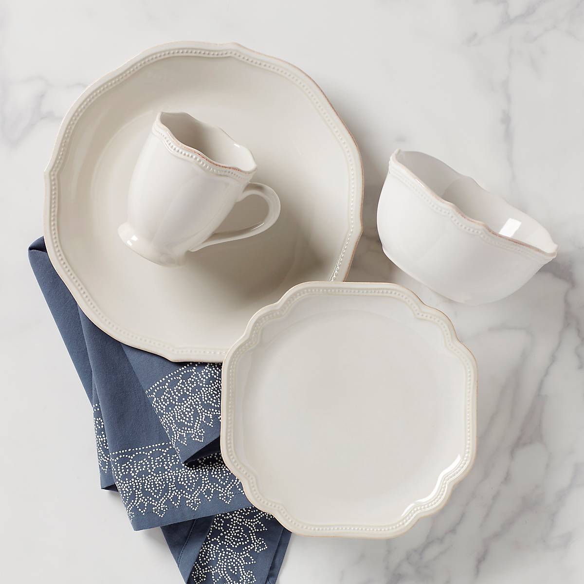 French Perle Bead White 4-Piece Place Setting