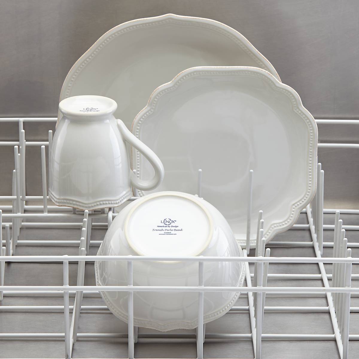 French Perle Bead White 4-Piece Place Setting