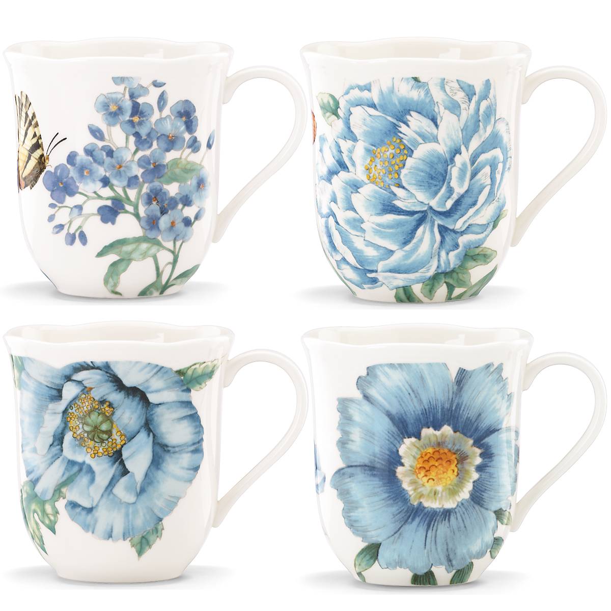 Butterfly Meadow Blue Mugs, Set of 4