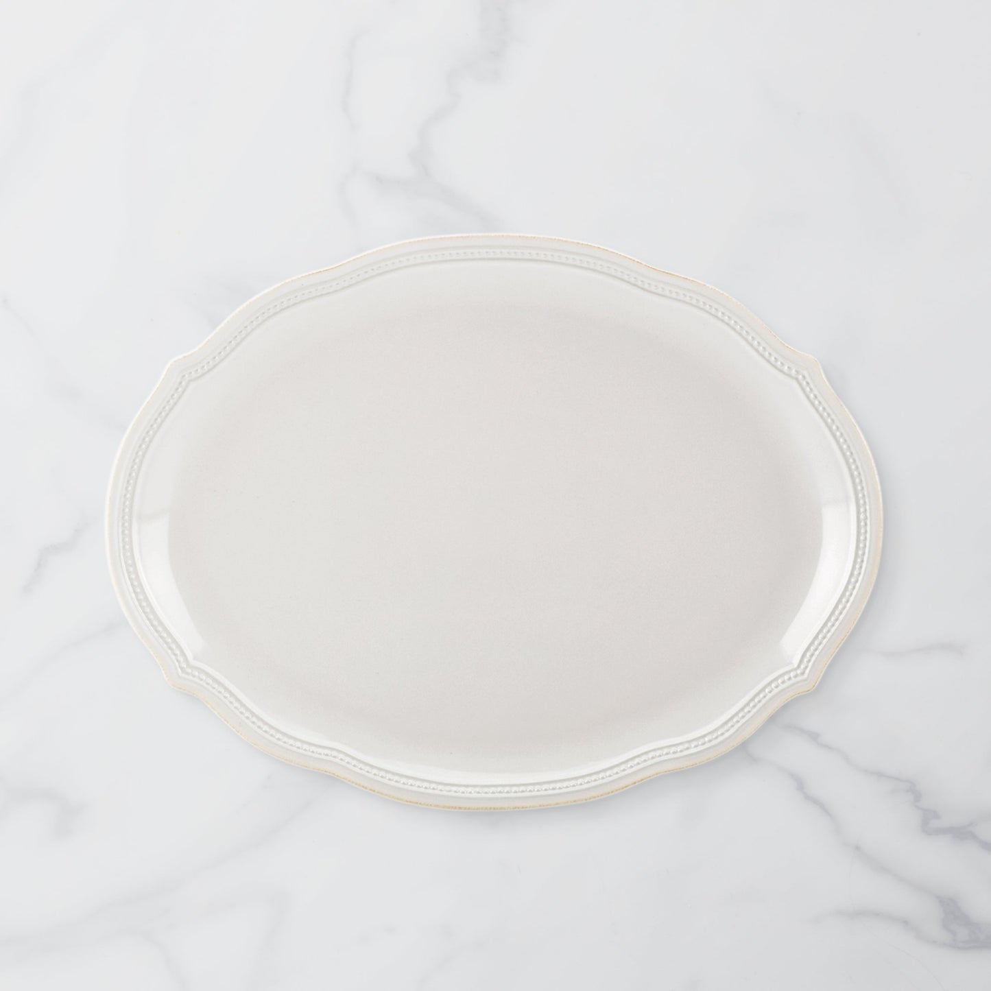 French Perle Bead White Oval Platter