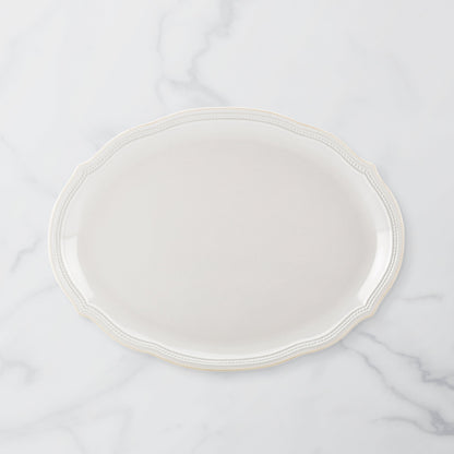 French Perle Bead White Oval Platter