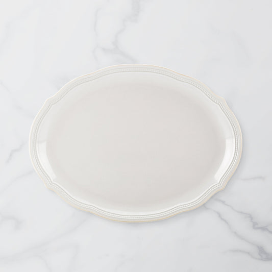 French Perle Bead White Oval Platter