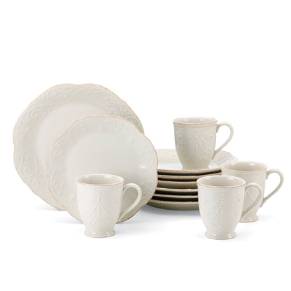 French Perle White 12-Piece Dinnerware Set