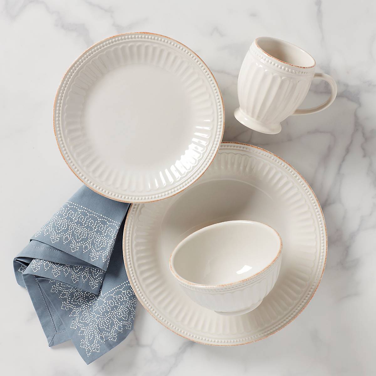 French Perle Groove White 4-Piece Place Setting
